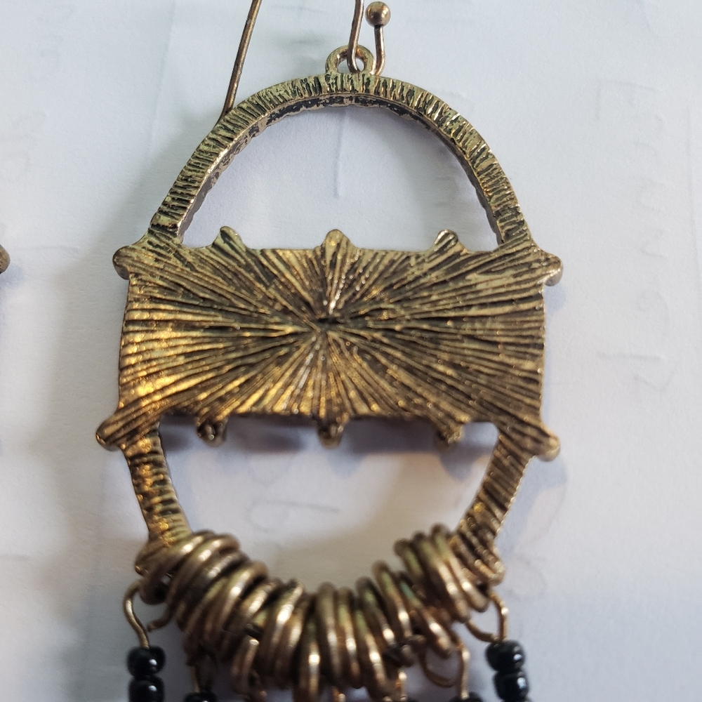 BRONZE & GOLDEN BEADED TASSEL FAUX RHINESTONE BOHO CHIC BOHEMIAN FESTIVAL EARRIN - Picture 5 of 13